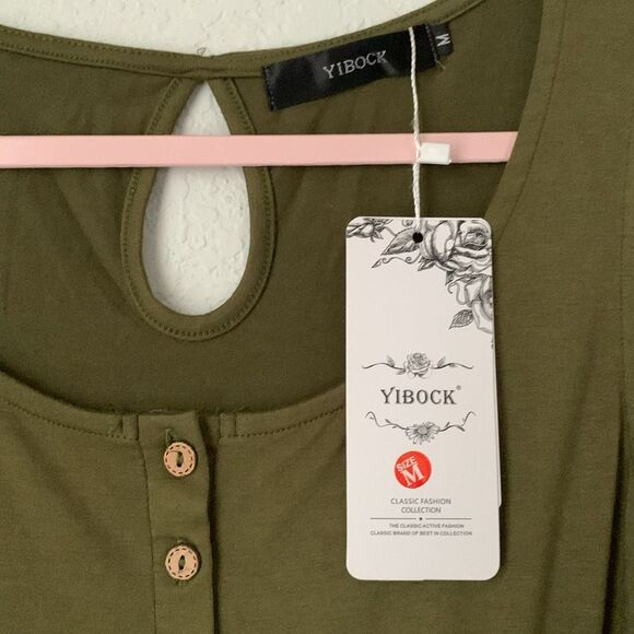 NWT YIBOCK Romper Shorts Sleeveless Elastic Waist Olive Green Size M - Picture 6 of 6